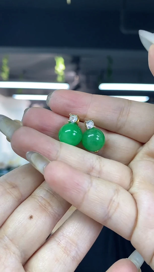 银S925镶嵌翡翠耳饰多样性发其一颜色微差