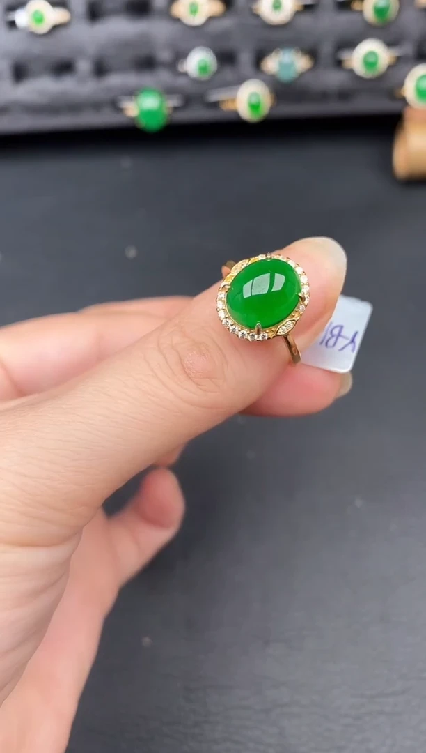 银S925镶嵌戒指翡翠天然a货翡翠132