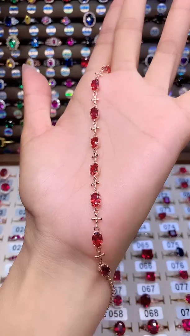 手链银S925镶嵌石榴石玫瑰金