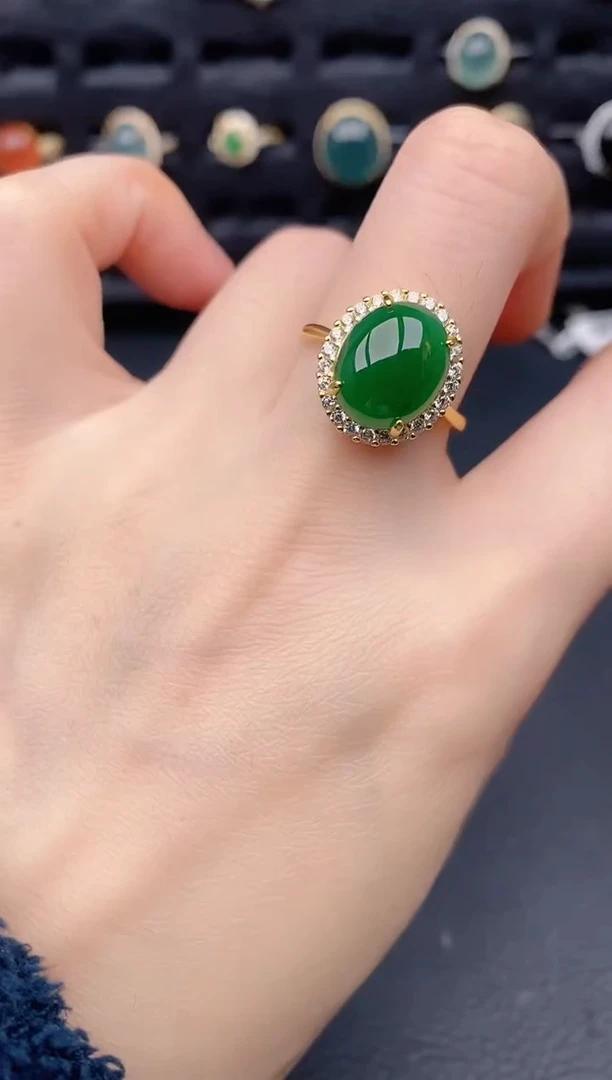 银S925镶嵌戒指翡翠天然a货翡翠492