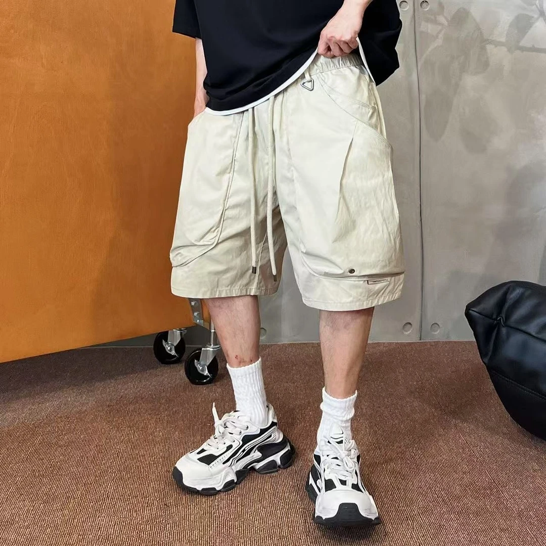 XDZZ二狗25s夏季重磅街头贯穿式立体捏褶大口袋工装直筒简约短裤