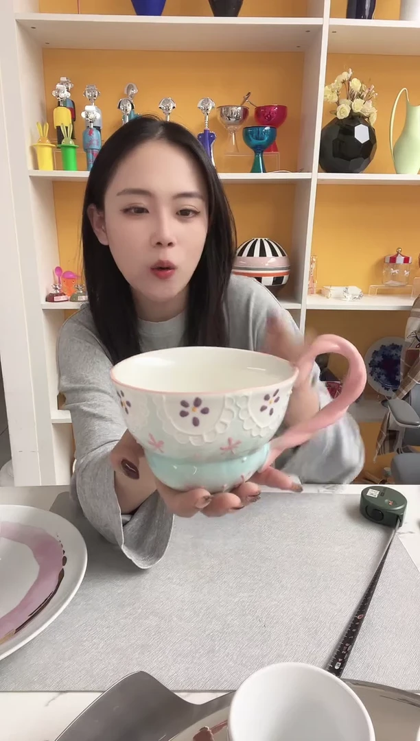 蕾丝早餐杯带把好看