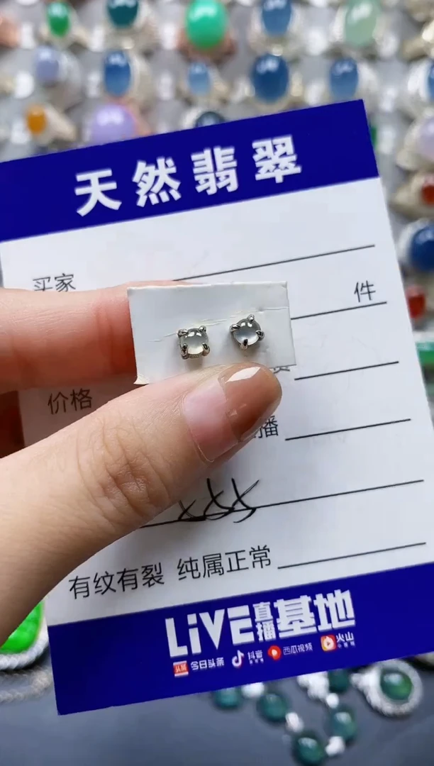 翡翠银S925镶嵌耳饰0555