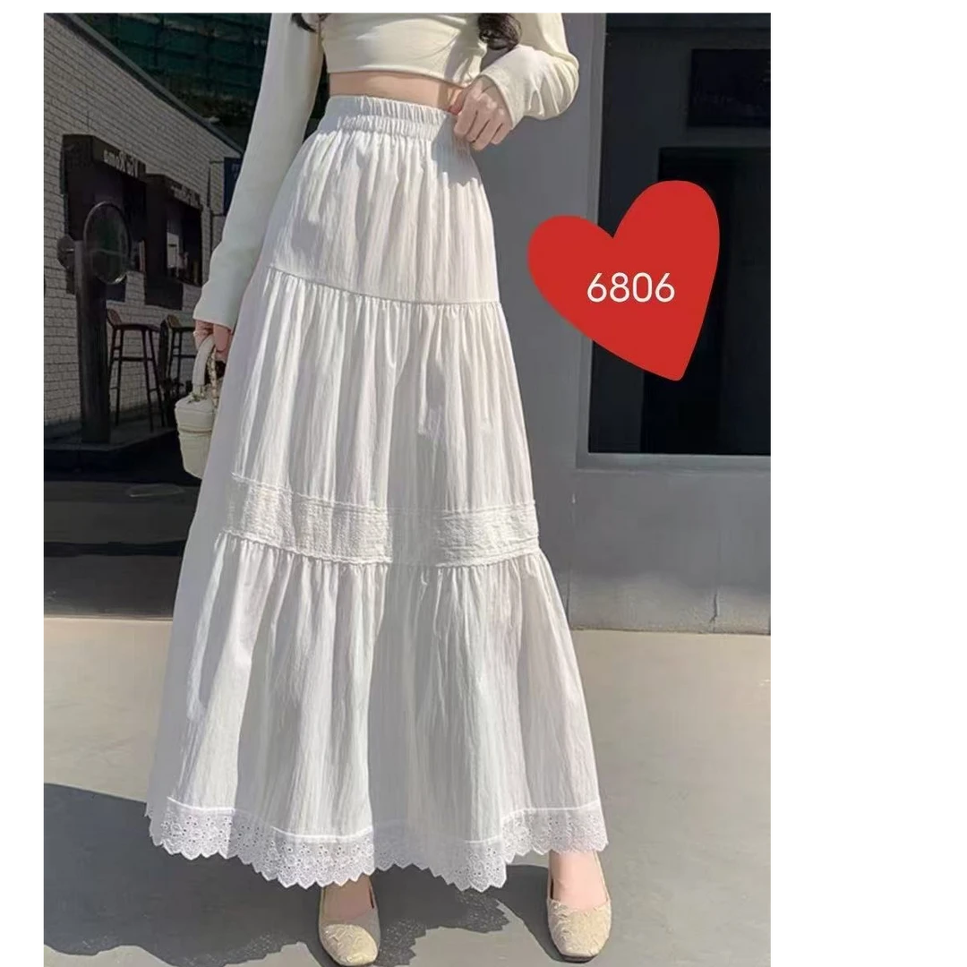 中长款半身裙百搭气质白色裙子女士夏季高腰裙大摆裙纯色A字裙