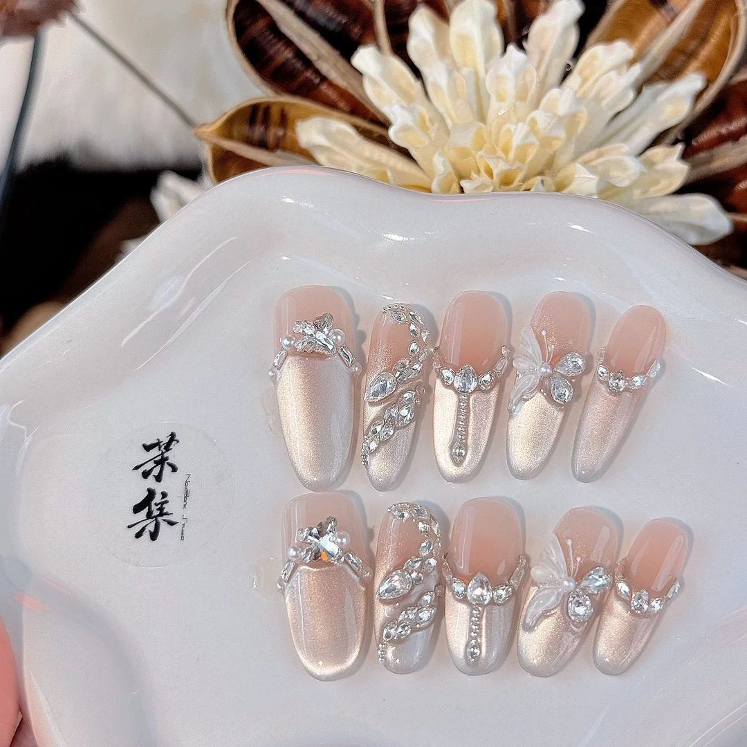 【白素贞（新包装预售）】茉集NailBank纯手工穿戴甲 十片装 猫眼钻款