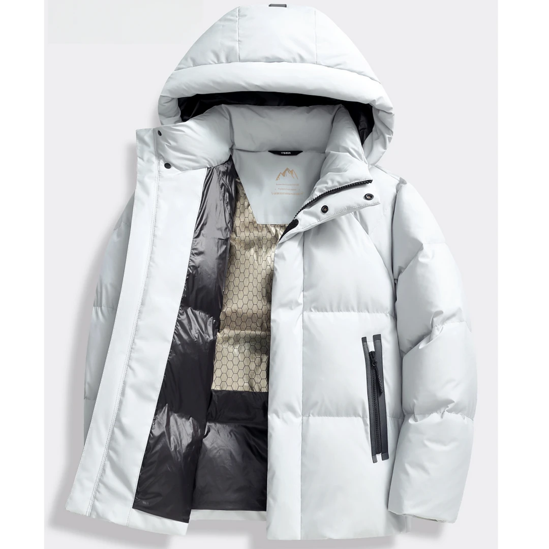 2025冬季新款男士潮流加厚填充白鸭绒面包羽绒服短款防寒保暖外套