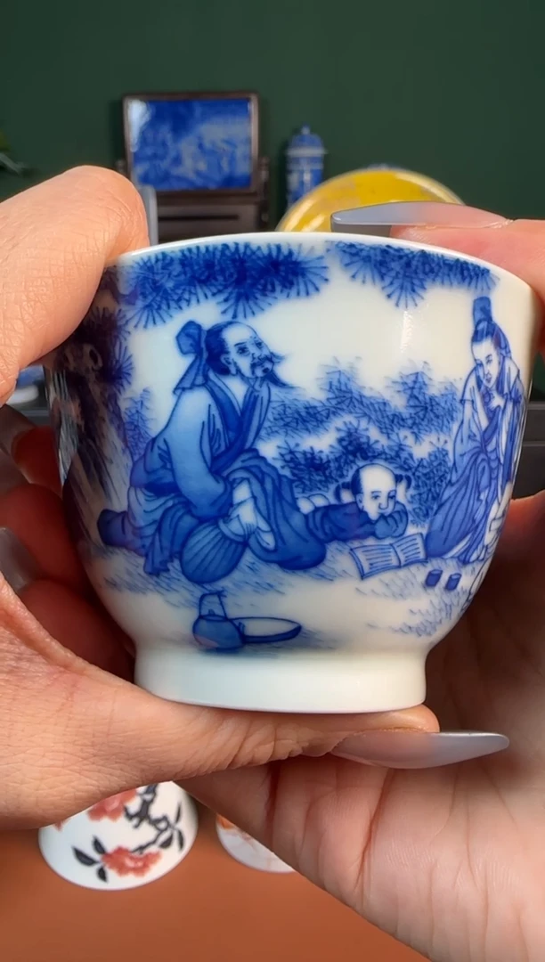 【闪购商品】杯仙岭阁。青花 人物 杯杯。
