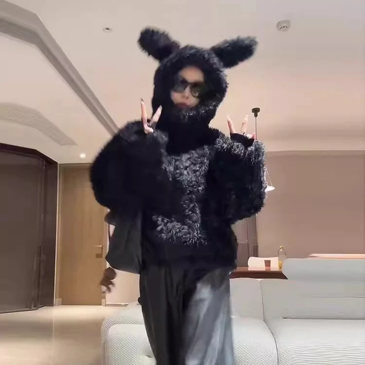 年终清仓卖完没了兔耳朵外套可爱保暖连帽拉链外套毛绒绒