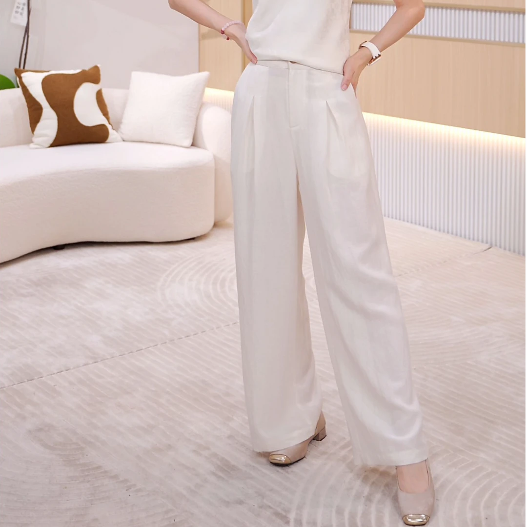【大齐原版正品】2025夏款新中式宽松垂感气质女士直筒休闲裤JX0051