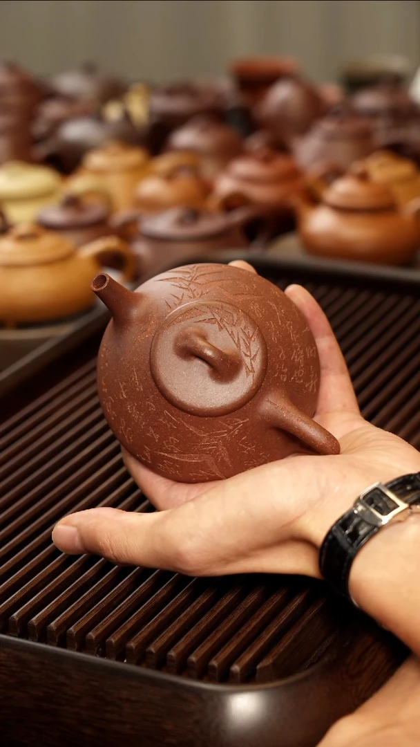 茶壶紫砂180cc退火烧板桥竹子冶石瓢