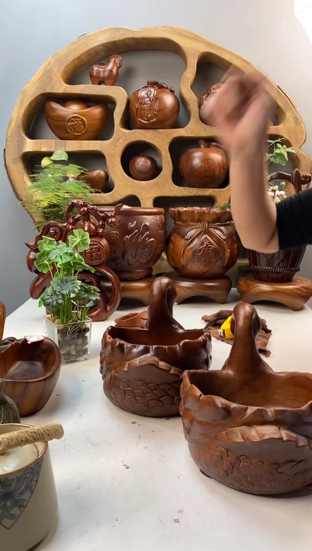 香樟木A33天鹅果盆/尺寸19*17