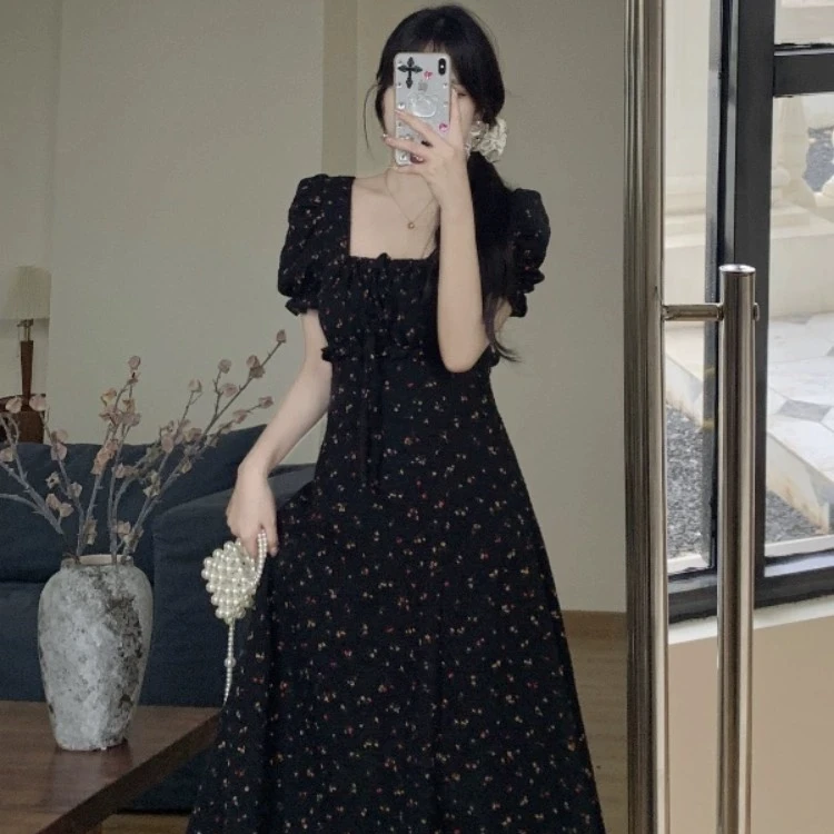 【繁花】300斤特大码胖妹妹设计感碎花法式宽松透气百搭长款连衣裙