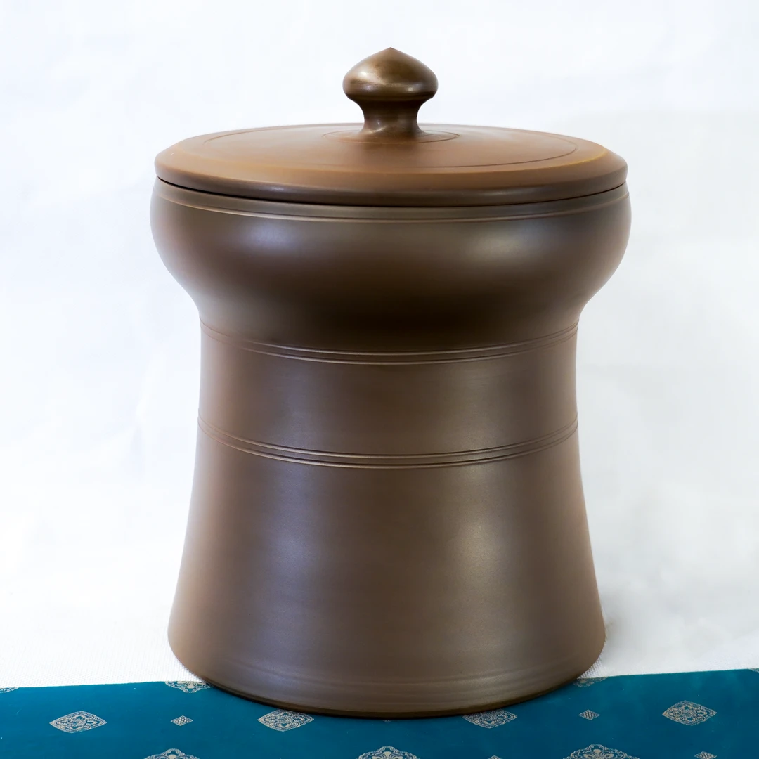 【新品开窑季】3斤本陶手作钦州坭兴陶铜鼓存茶醒茶罐（手工痕迹