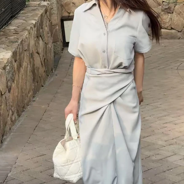 【佳美儿服饰】收腰褶皱衬衫连衣裙