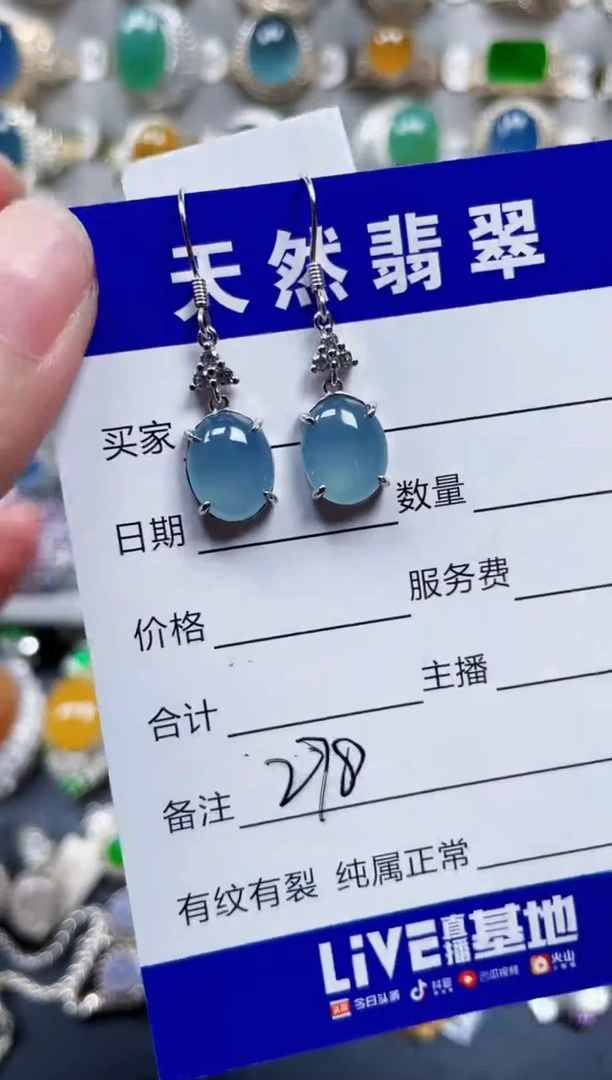 银S925镶嵌翡翠耳饰278