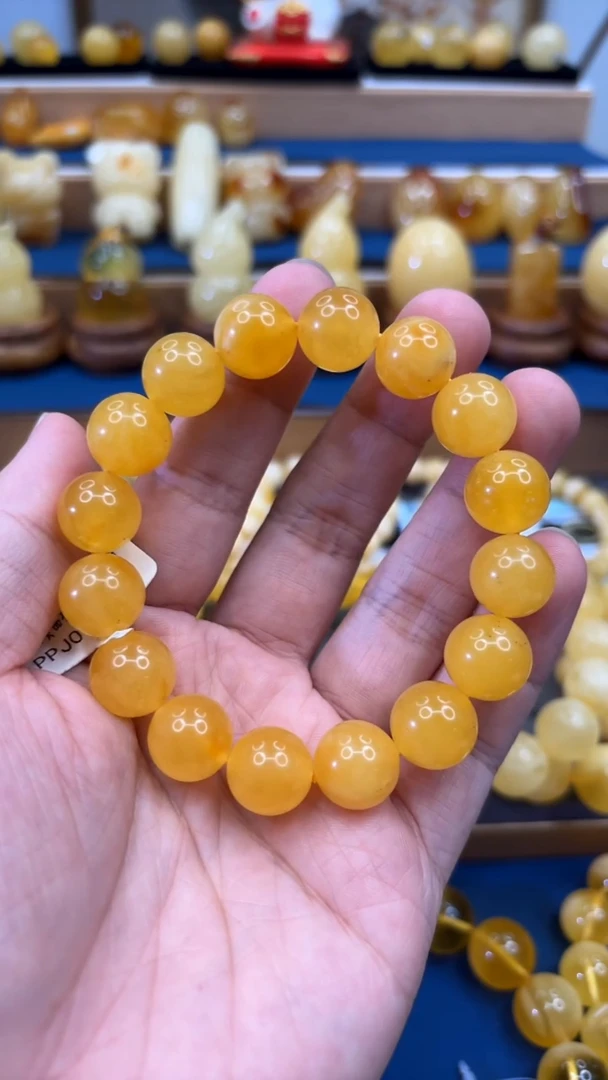 手串蜜蜡未镶嵌p69焦皮料蜜蜡单圈微瑕  13mm 20.87克