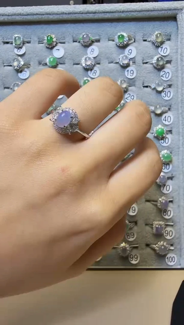银S925镶嵌戒指翡翠925银镶缅甸A货翡翠戒指【98】