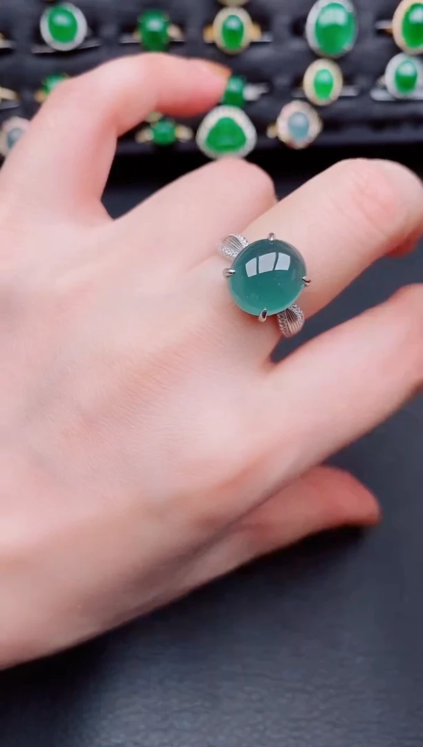 【闪购商品】翡翠戒指银S925镶嵌天然a货翡翠59