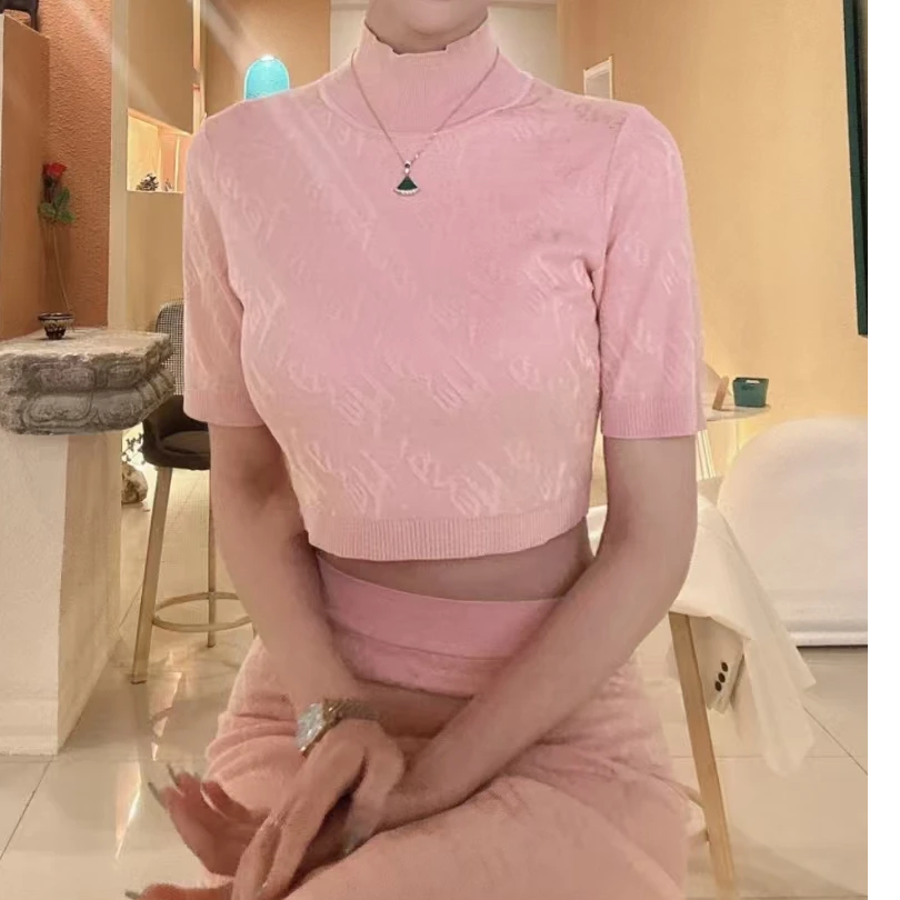 全新未使用 FENDI/芬迪 针织套头短款短袖 粉色/40