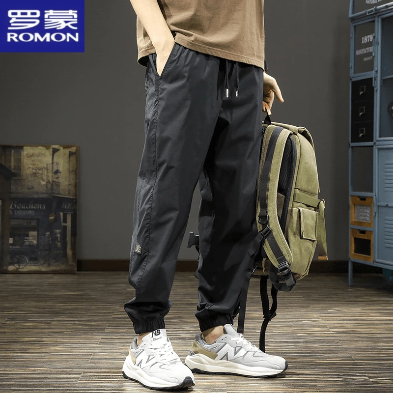 罗蒙高端胖子2025冲锋男士休闲裤宽松大码速干运动长裤春秋束脚裤
