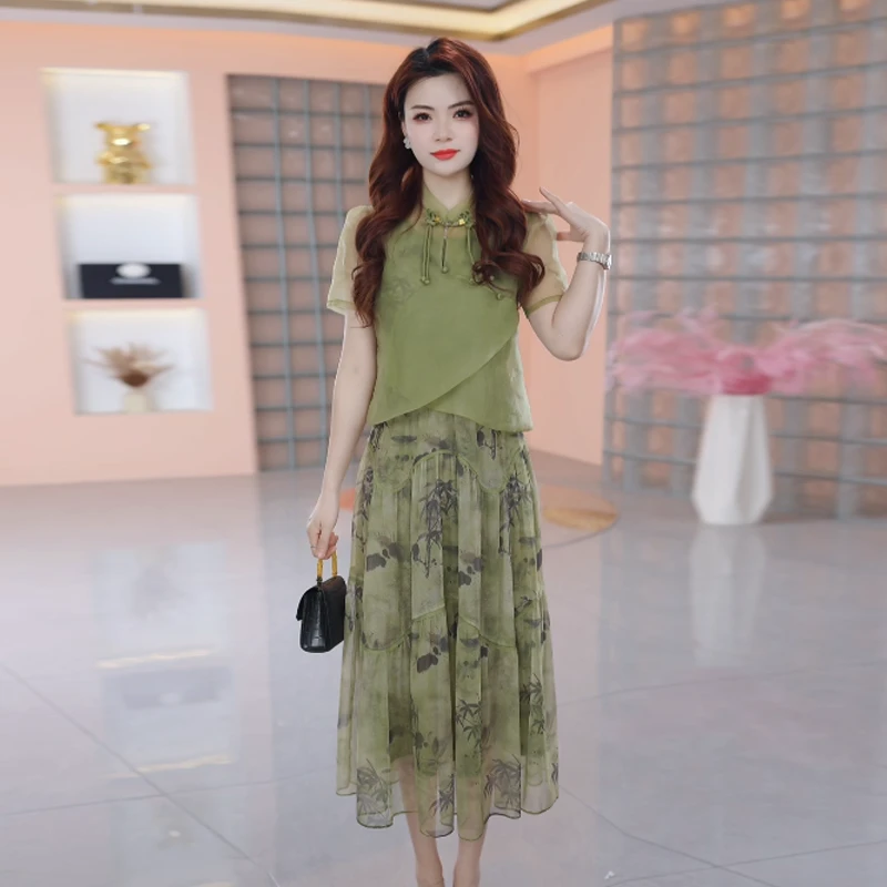 【两件套】夏季短袖新款轻奢时尚显瘦优雅气质减龄洋气女装连衣裙