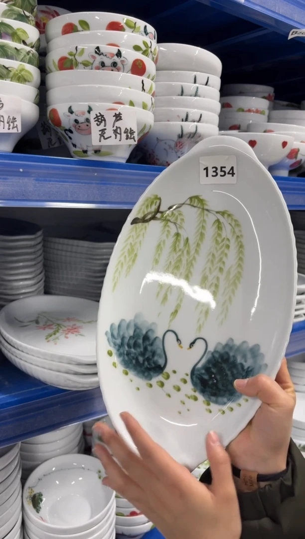 景德镇高温陶瓷食品级手绘釉中彩-双耳鱼盘