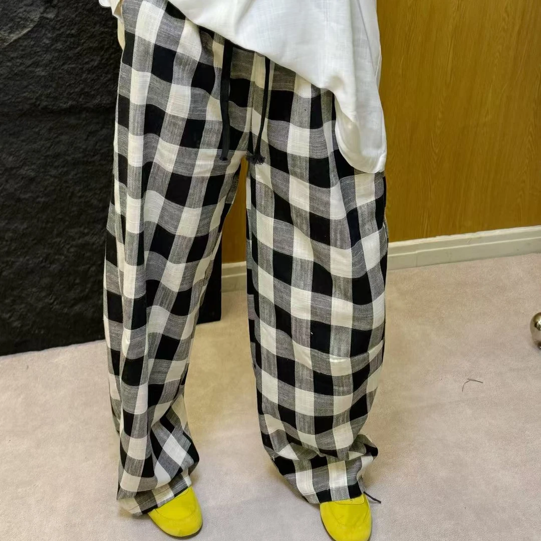 春夏新品  麻料爆板百搭休闲格子裤