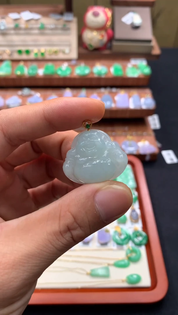 吊坠(不含链)18K金镶嵌翡翠佛公