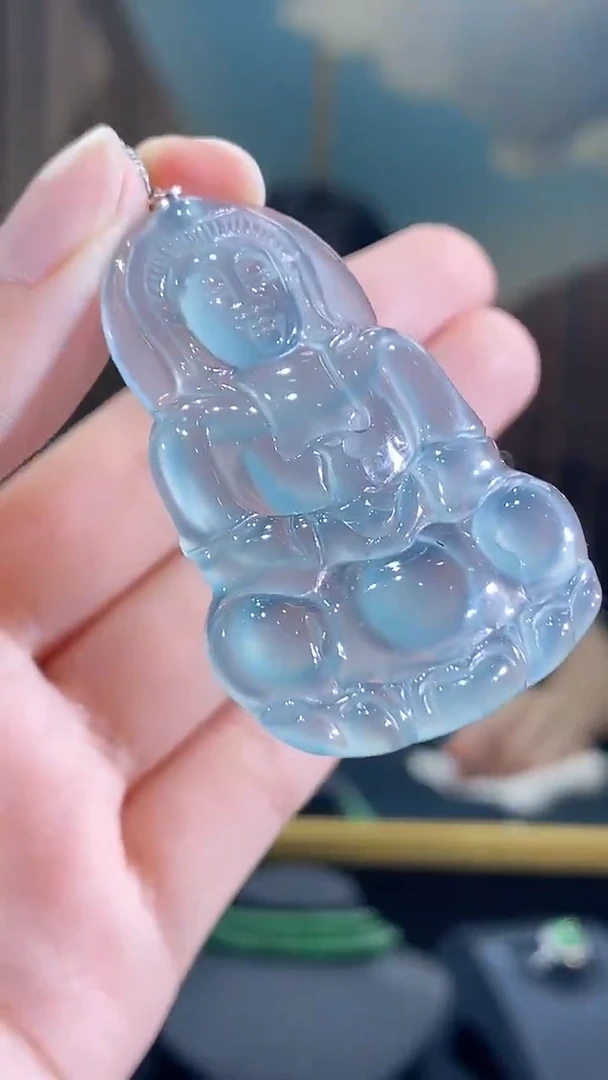 翡翠未镶嵌颈饰天然A货翡翠正装观音吊坠