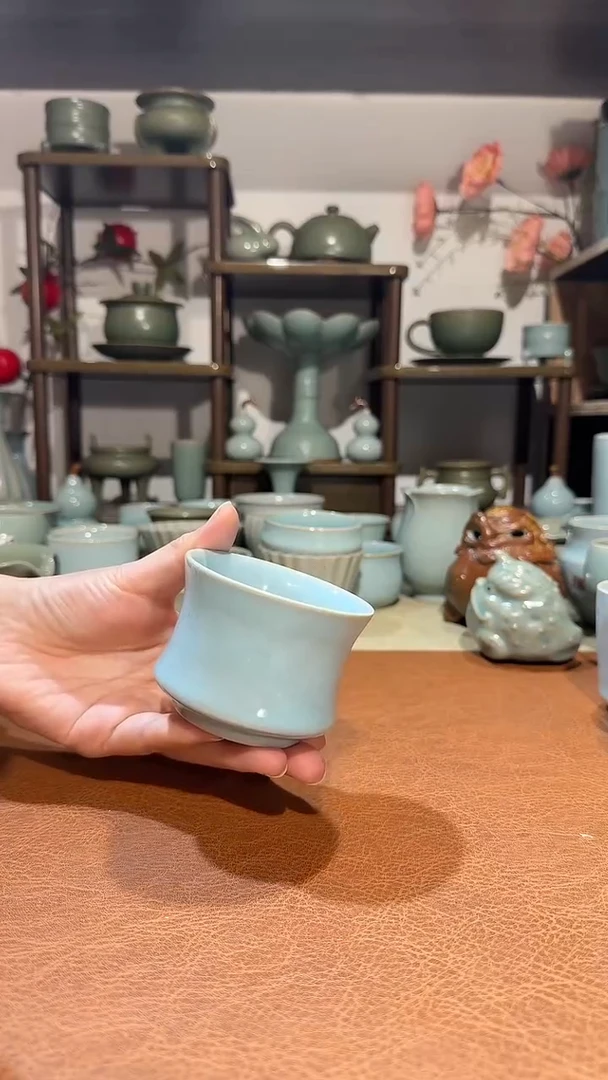 杯子瓷198束腰杯 主人杯品茗杯 天青釉一级精品