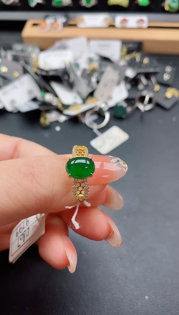 银S925镶嵌戒指翡翠1