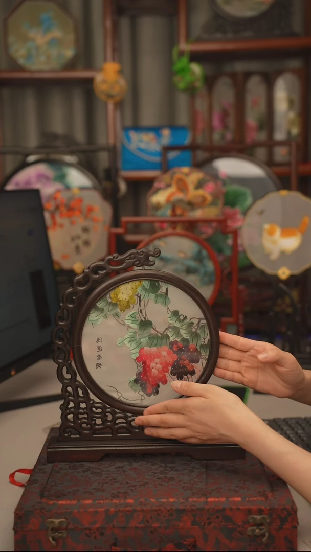 扇子团扇 绣花双面非遗