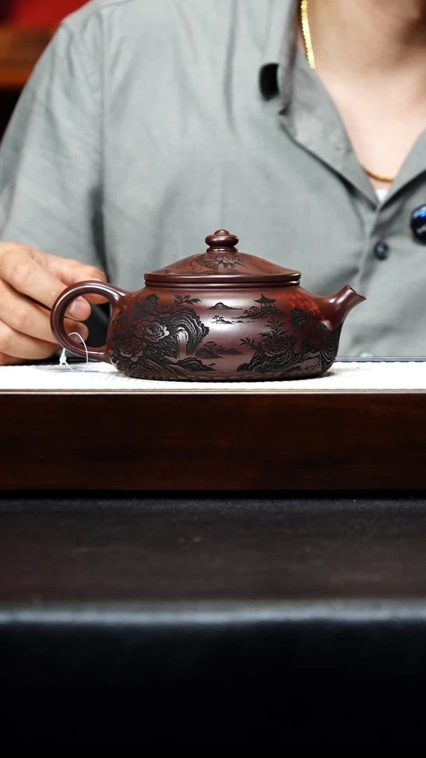茶壶紫砂宜兴紫砂 寒江 石红 李玉瑶h458