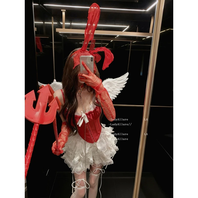 雪域天使*红色万圣节小恶魔性感纯欲吊带背心蓬蓬裙制服两件套女