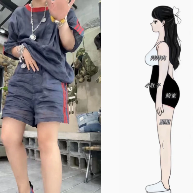 女夏新款时尚休闲套装运动风圆领拼接竖条纹套头上衣阔腿裤两件套