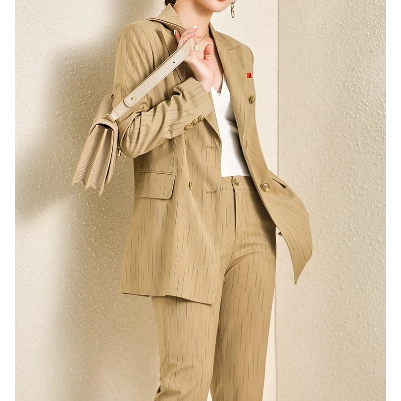 AC0816卡其色西装套装女秋小个子职业气质正装ol面试西服工作服C