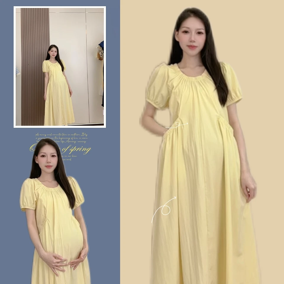 孕妇装夏季连衣裙2025高级感韩版时尚简约设计感V领宽松大码裙子