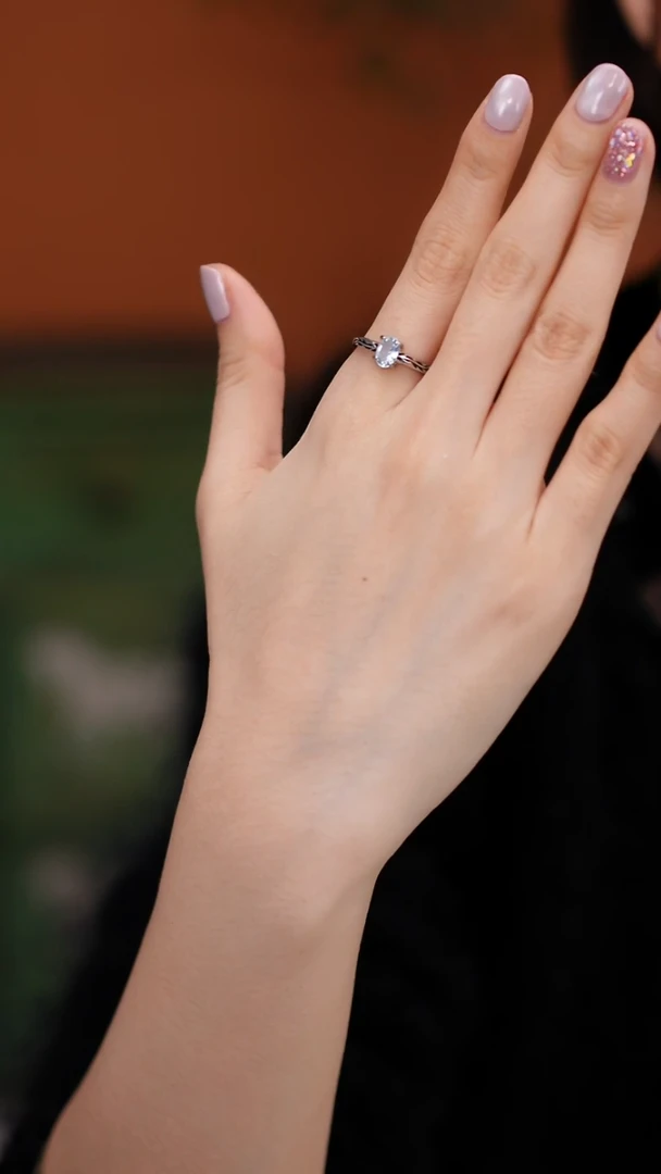 银S925镶嵌戒圈海蓝宝石MZY1005海蓝宝开口戒指