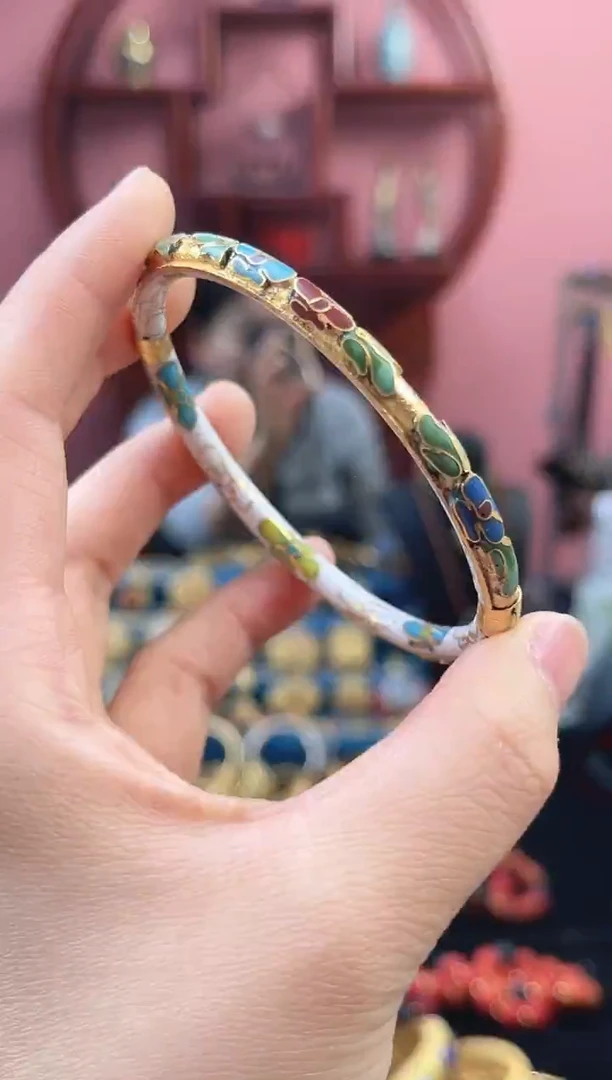 非遗 景泰蓝金地开口镯 52-62 白色