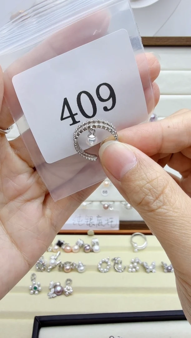 银S925镶嵌戒指淡水珍珠木*筏409