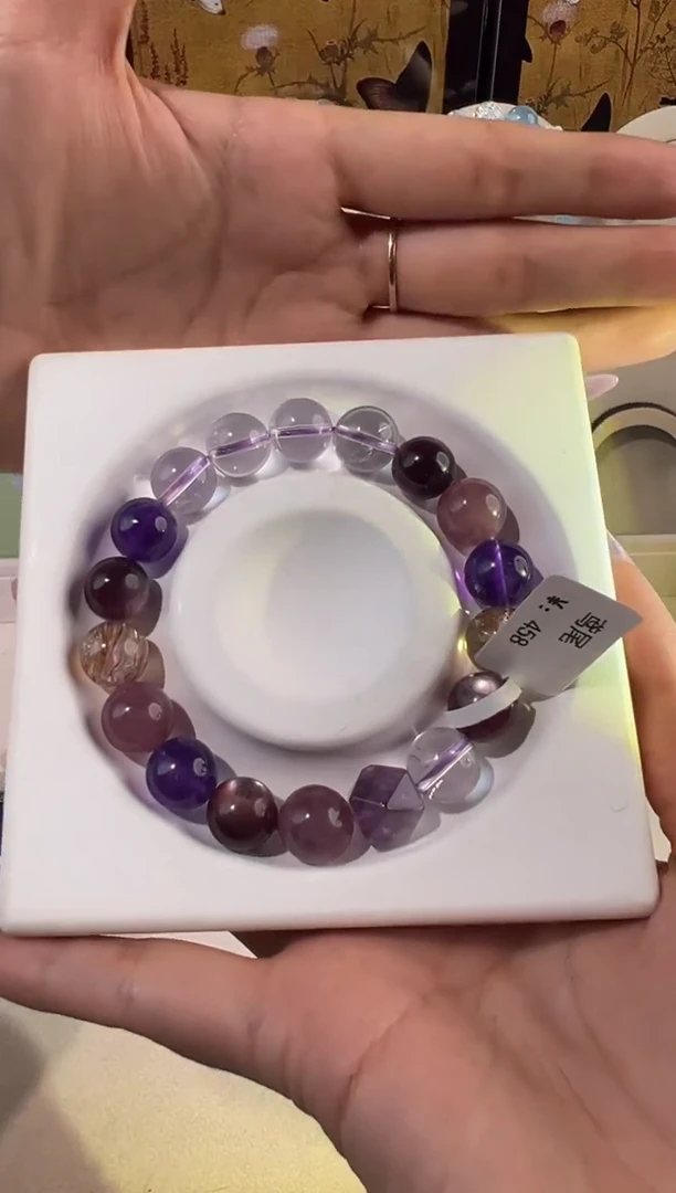 水晶手串未镶嵌【鸢尾】紫晶+发晶+紫锂云母