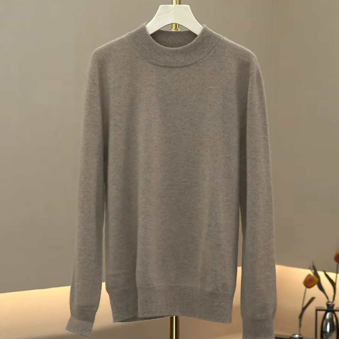 【100羊绒】半高领男士双层长袖宽松羊绒衫百搭XN1217