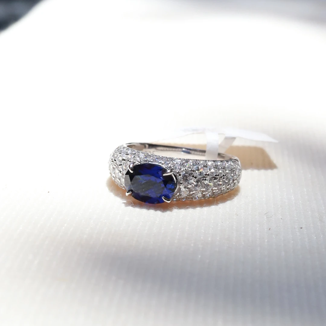 925银戒指 S925银培育蓝宝戒指(ZHF-R1437B)13#14# 15#17.5#18#