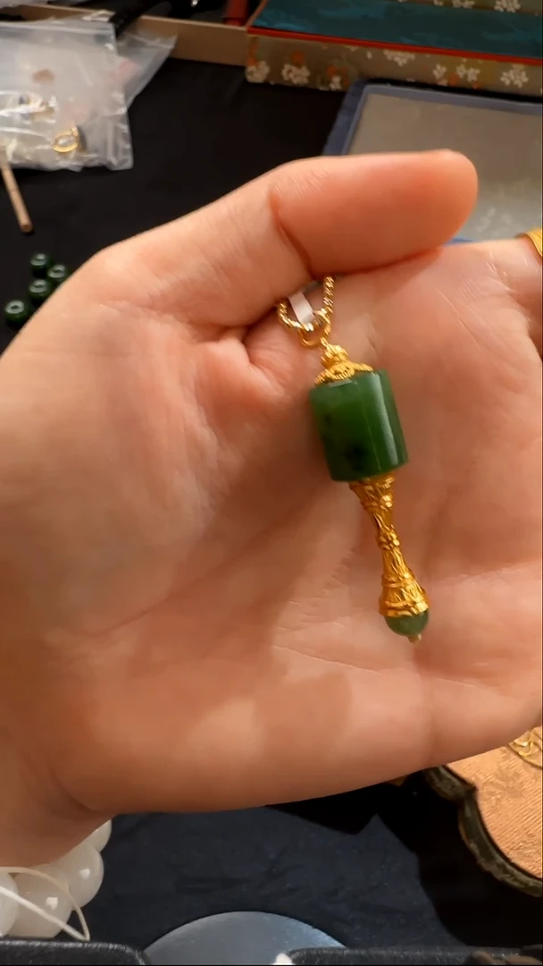 吊坠(不含链)银S925镶嵌和田玉和田玉碧玉杵杵