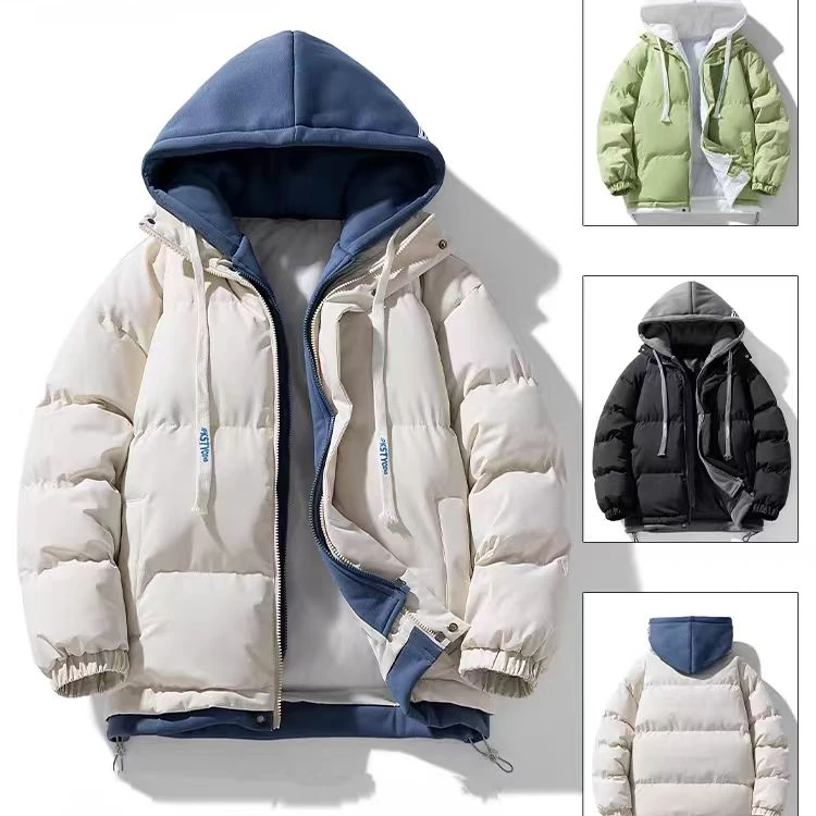 XX007 棉服男假两件M002潮牌大码宽松连帽保暖冬季休闲情侣