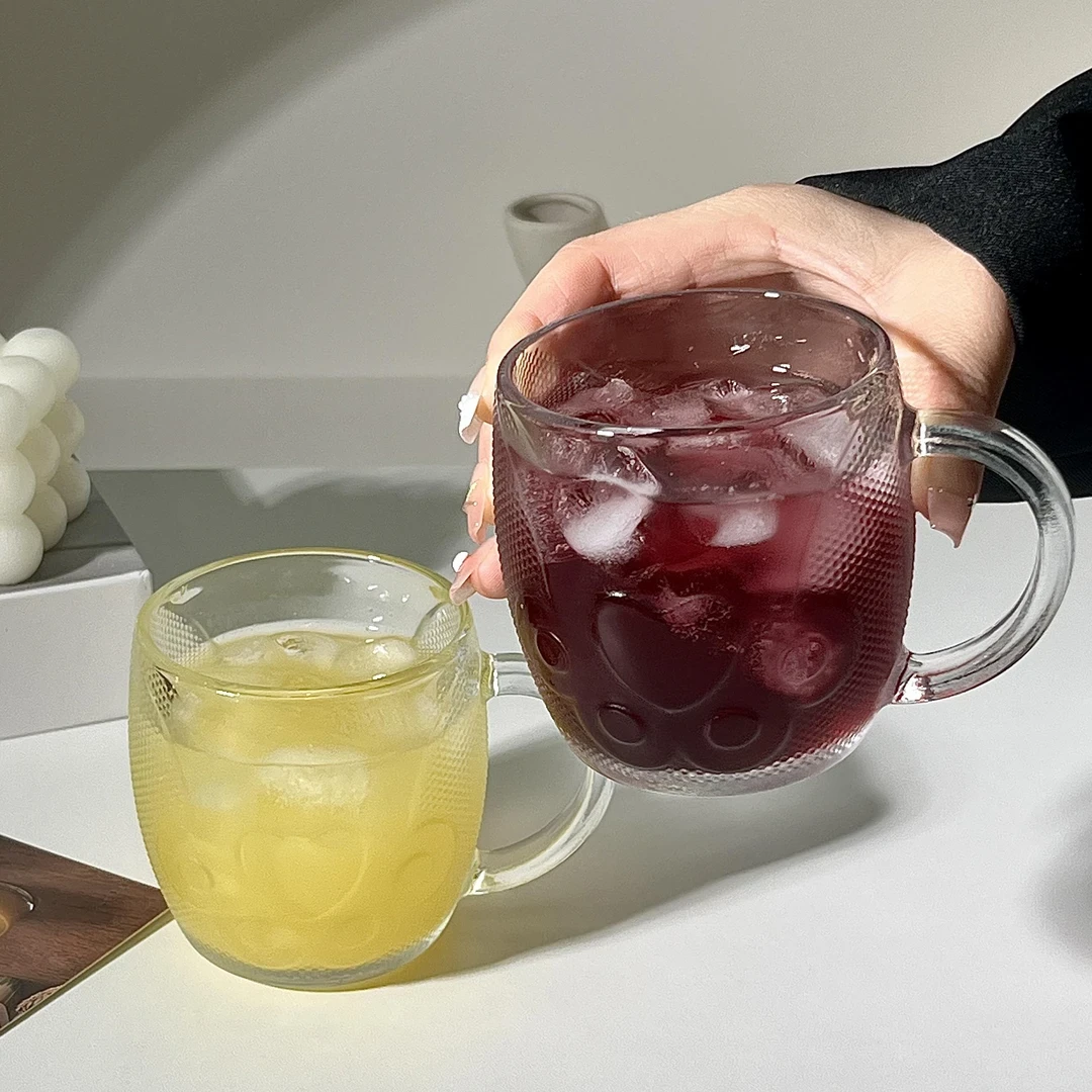 大圣可爱猫爪玻璃杯家用喝水杯冷饮果汁杯早餐牛奶杯子带把玻心坊