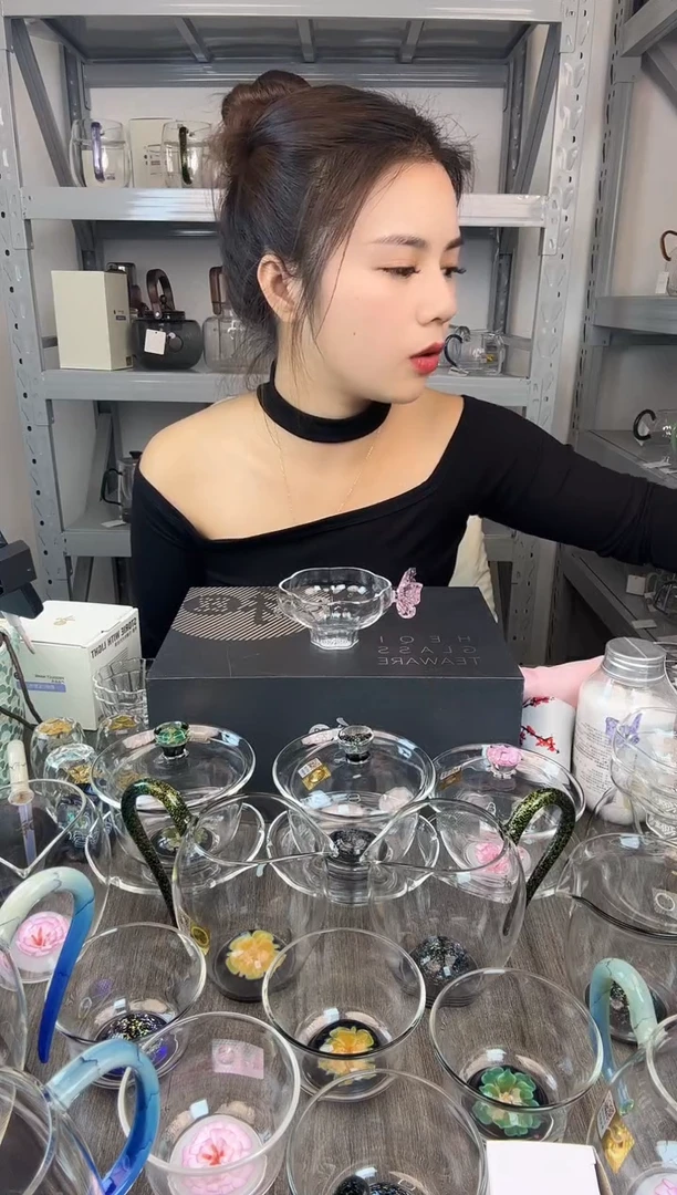 水晶玻璃无盖款禾器 蝶恋茶漏 粉色
