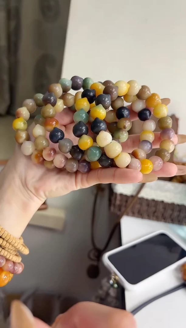 手串菩提根/象牙果沐e07紫美人玉化猫猫头13mm手串随机