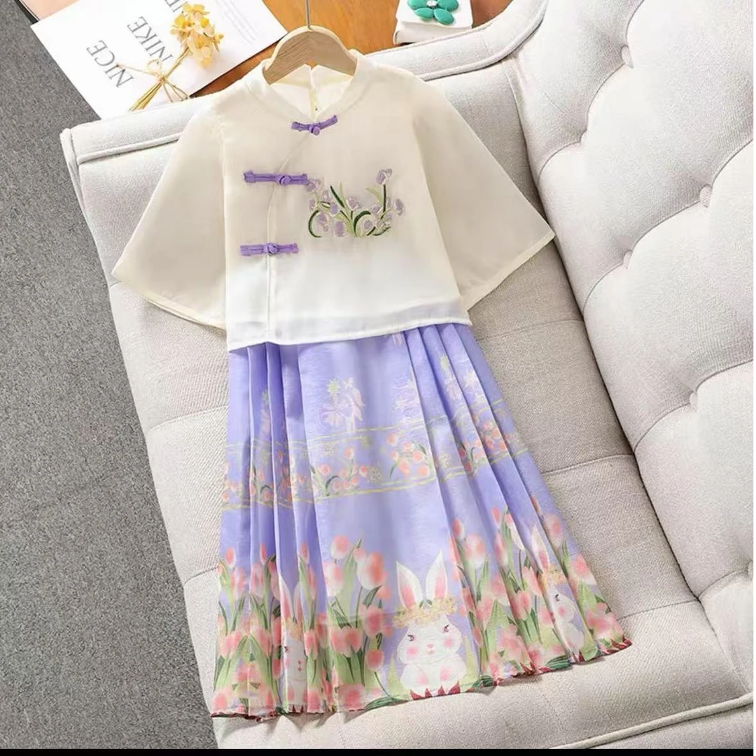 马面裙女宝中大童新中式百搭中国风百褶汉服0153