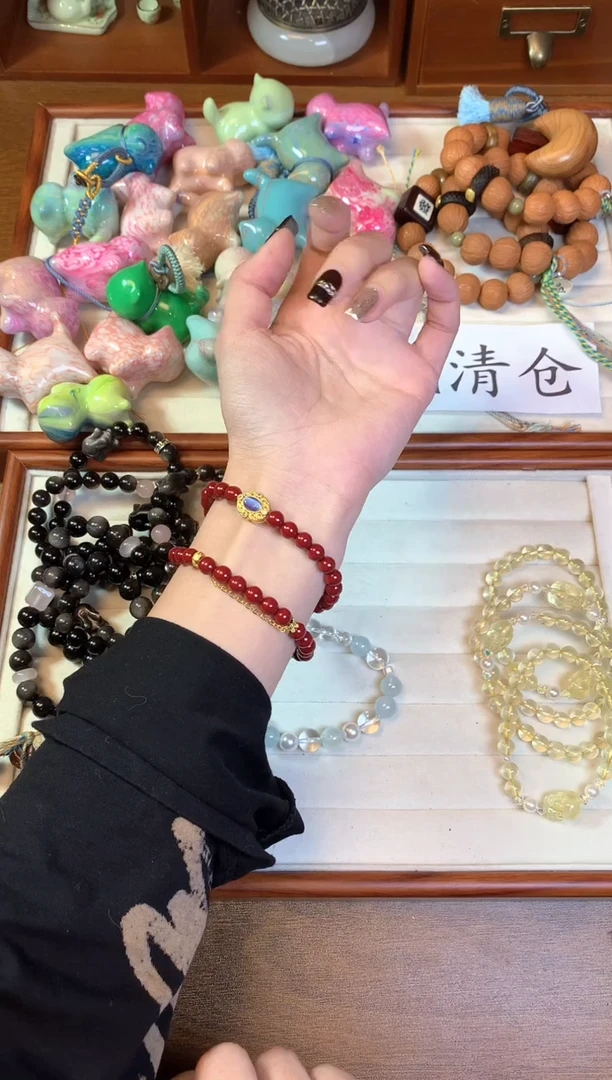 【闪购商品】水晶手串未镶嵌朱沙猫眼双圈